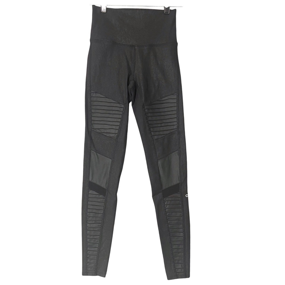 Alo Yoga Womens Moto Leggings Black Engineered Leather High Waist XS W5424R